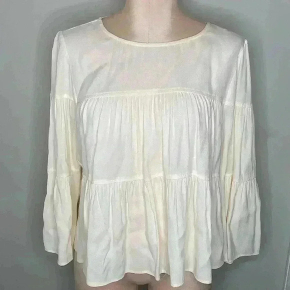 MADEWELL Cream Teared  Button Back Blouse Womens Size Medium - Picture 1 of 7